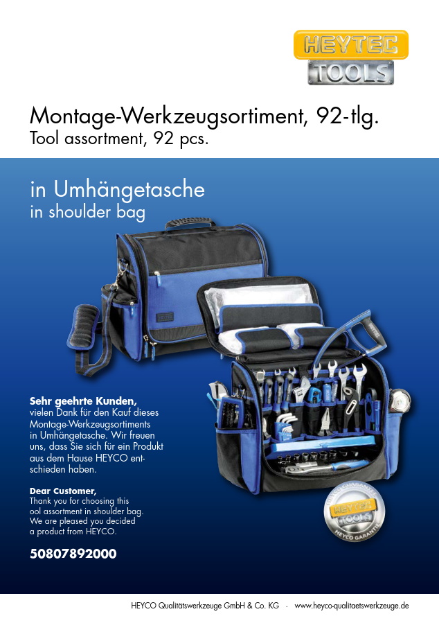 Tool assortment in shoulder bag 92pcs